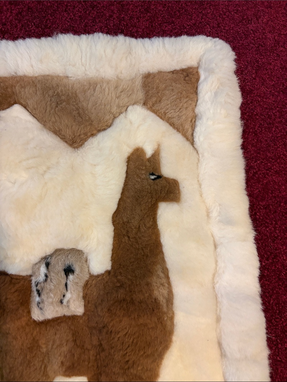 Brown Llama Sheepskin Rug - Cream Border - Picture 3 of 12